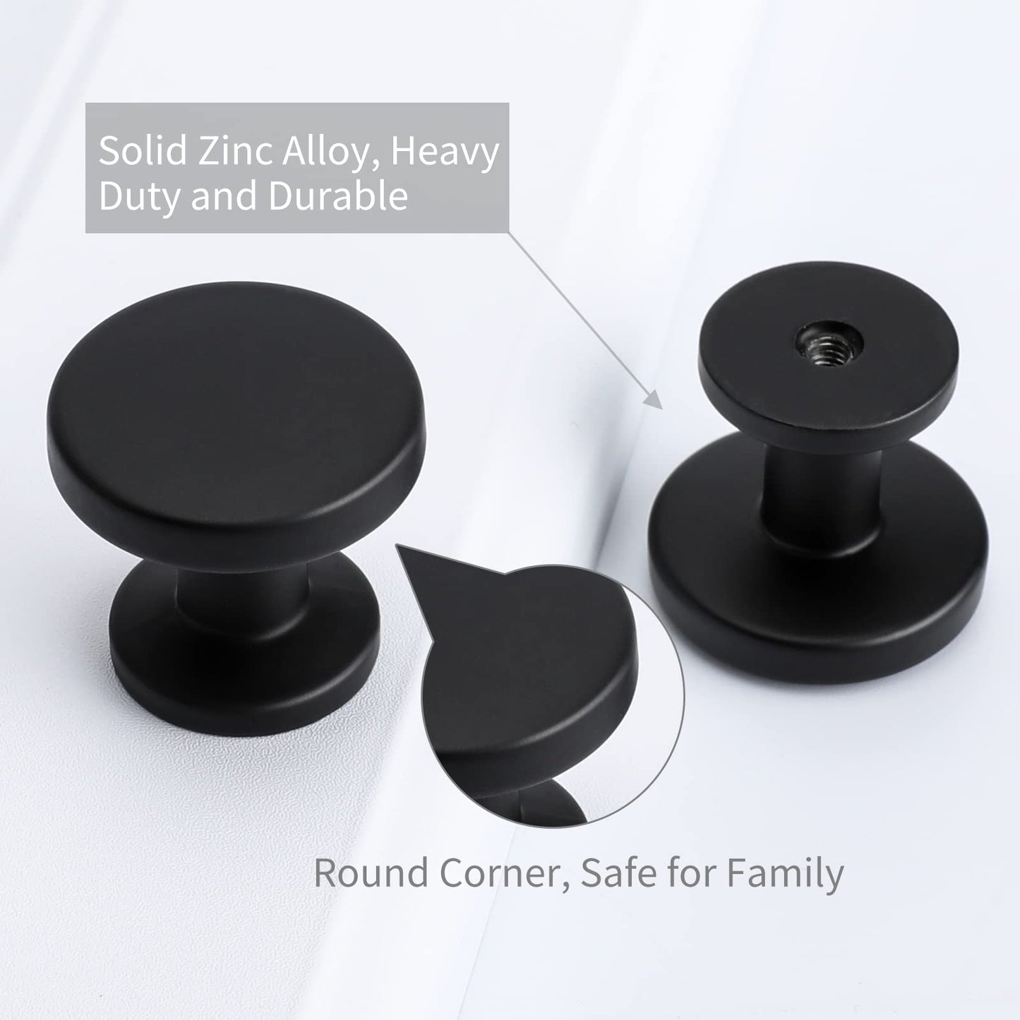 Matte Black Zinc Alloy Round Cabinet Knobs for Kitchens