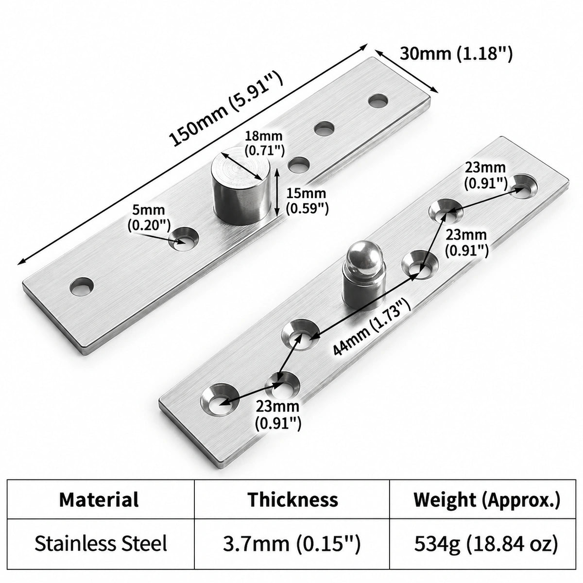 Stainless Steel 360° Pivot Door Hinges, Top and Bottom Mount
