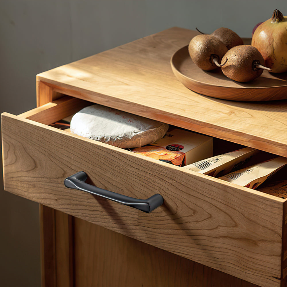 Curved Brass Cabinet Pulls in Gold and Black