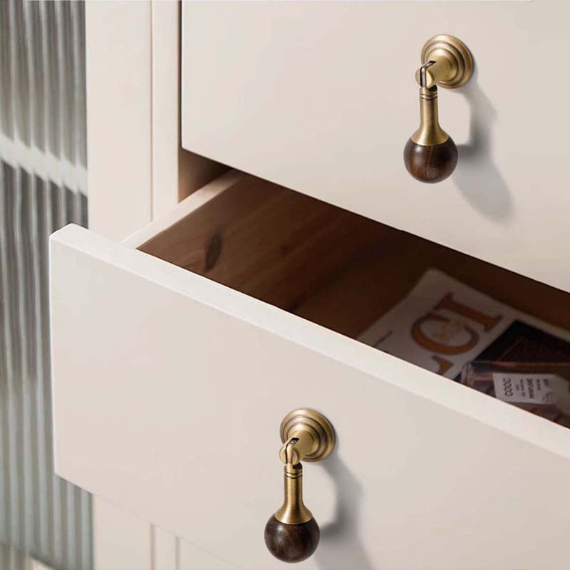 Walnut Ball Cabinet Knobs with Solid Brass Mounts