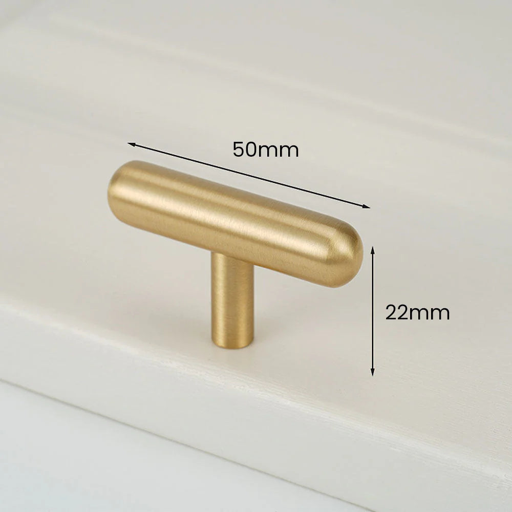 Satin Brass T-Bar Cabinet Knob, 50 mm