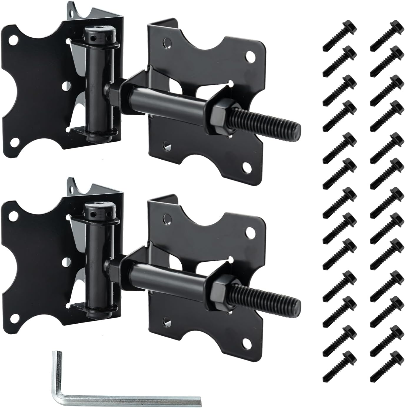 Harlow Self-Closing Door Hinges for Gates, Adjustable Black 2-Pack
