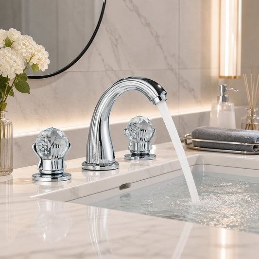 Aurion Classic Two-Handle 3-Hole Widespread Bathroom Faucet With Crystal Handles