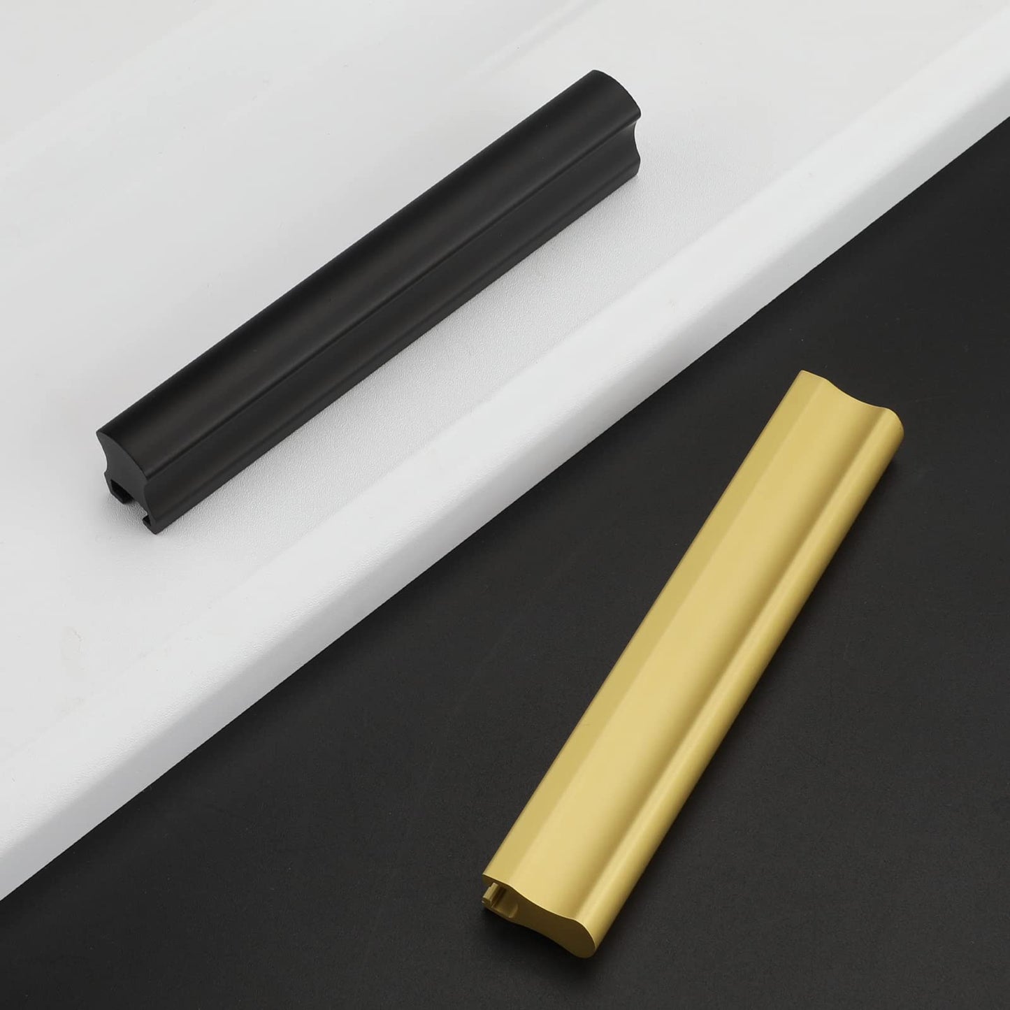 Comforsyco Adjustable Cabinet Finger Pulls, Black / Brushed Brass Handles