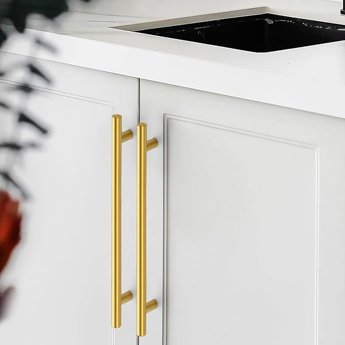 Comforsyco Brushed Brass Euro Style Cabinet Handles for Kitchen