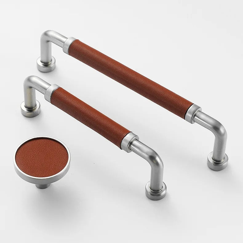 Comforsyco Leather Wrapped Brass Cabinet Pulls and Knobs