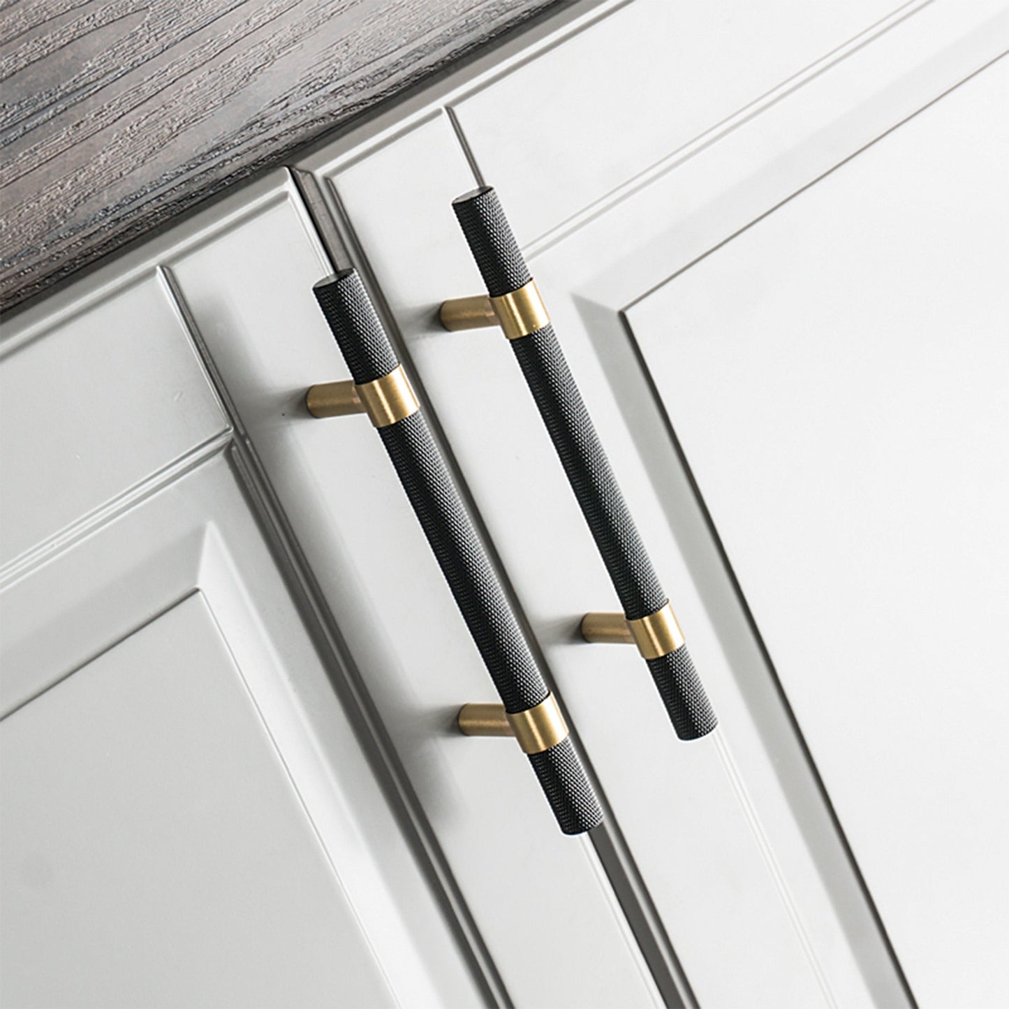Comforsyco Nordic Black Mesh Knurled Brass Handle Simple Cabinet Wardrobe Pulls