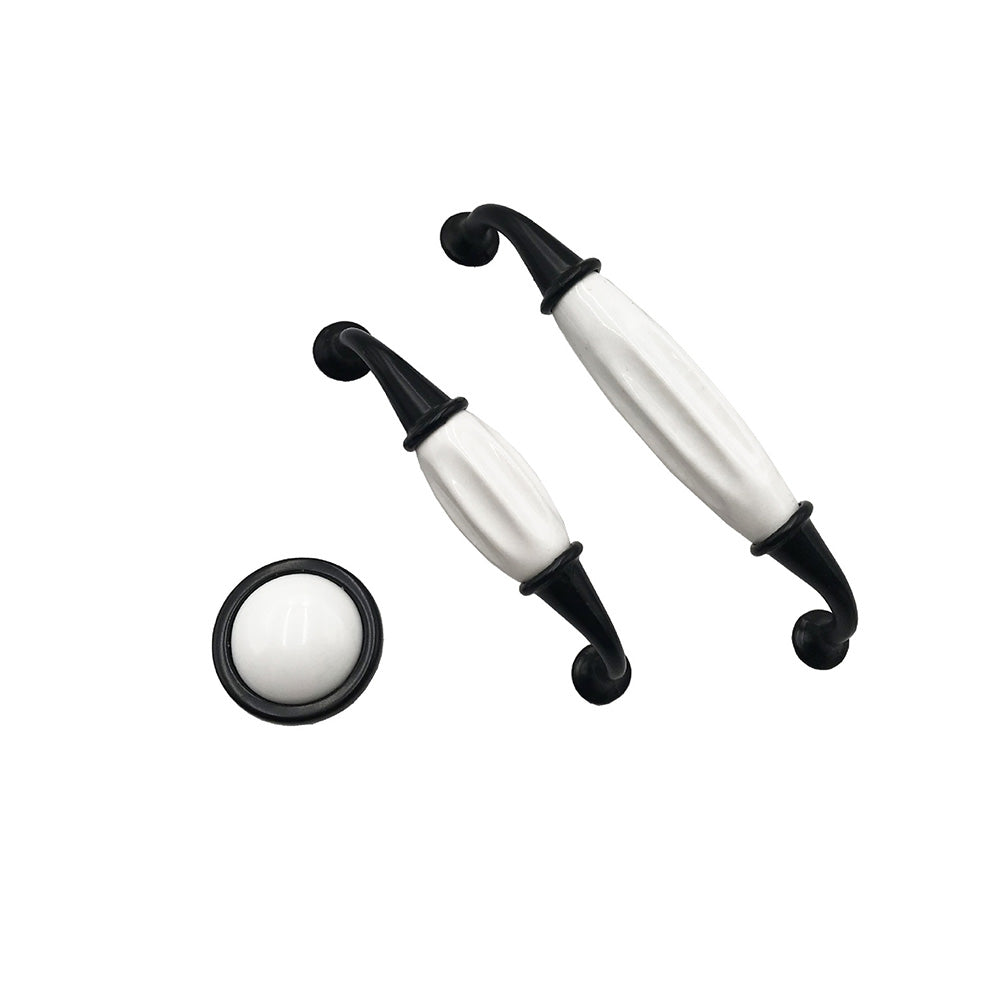 Comforsyco Vintage Brass and Black Cabinet Pulls with White Center Grip