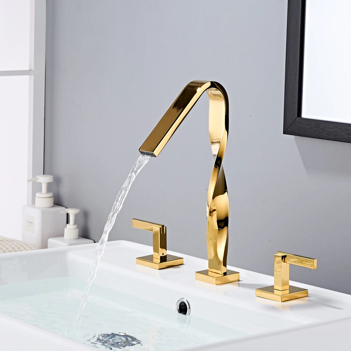 Elara Modern Twisted Two-Handle 3-Hole Widespread Bathroom Sink Faucet