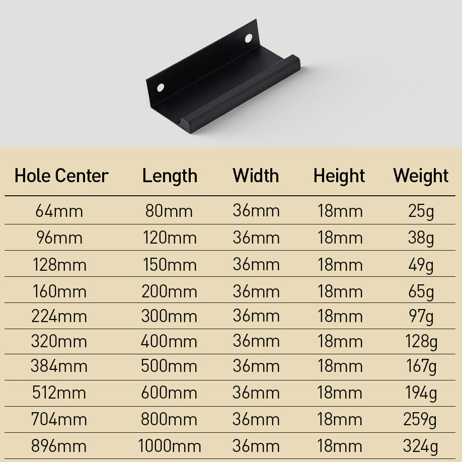 Long L-Profile Cabinet Edge Pulls for Wardrobe Doors
