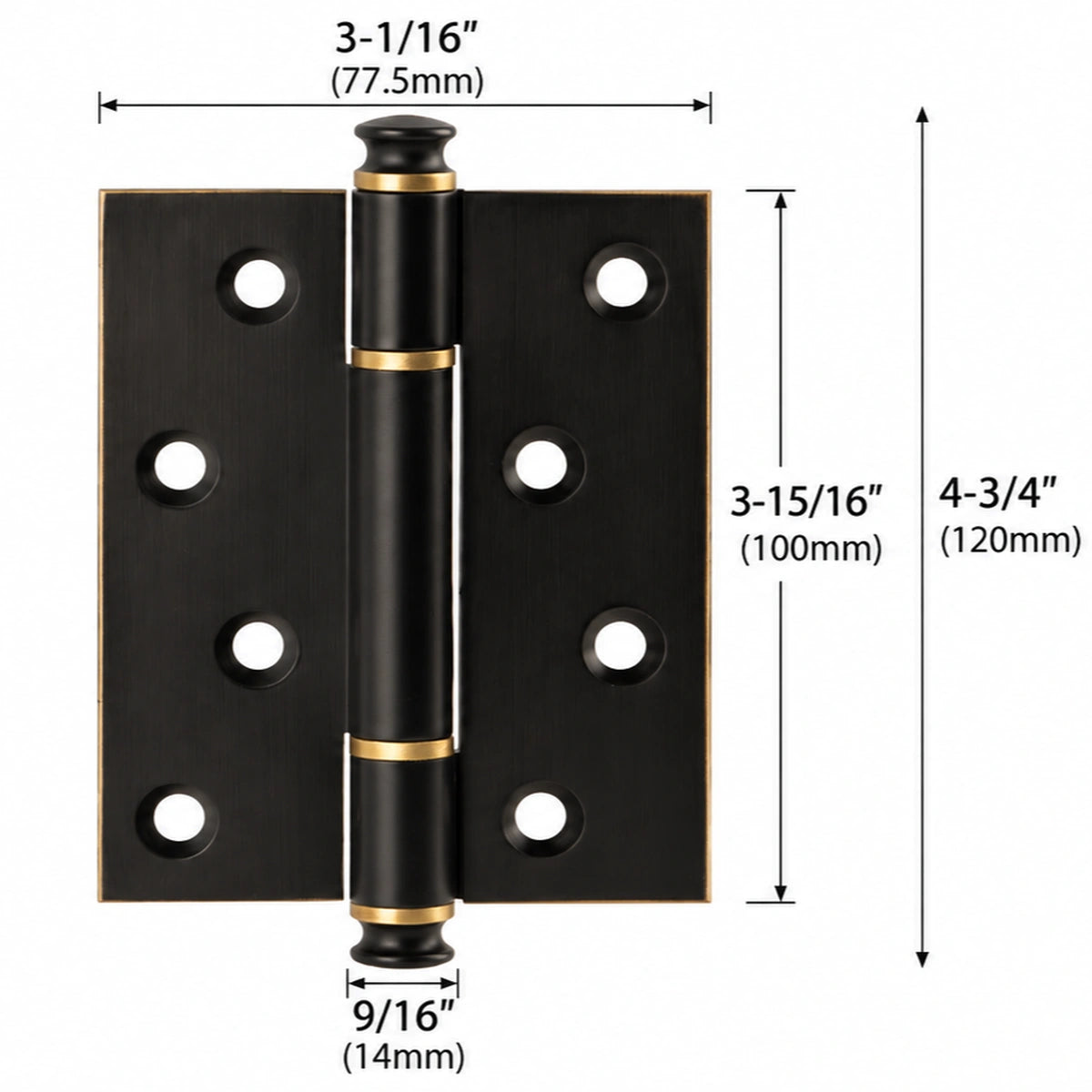 Nolan 4-Inch Decorative Brass Door Hinges for Interior Doors