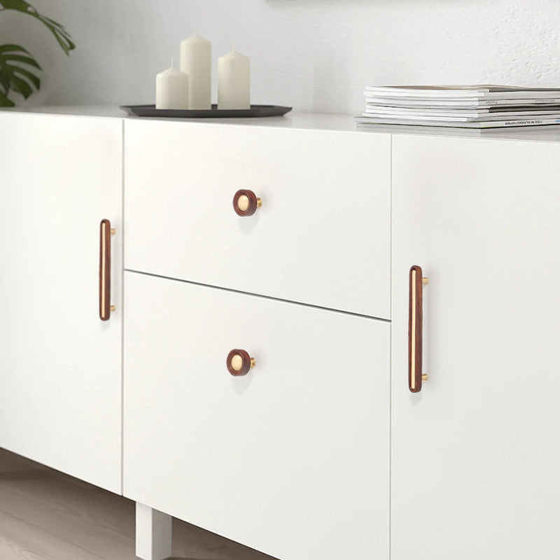 Walnut Wood Cabinet Pulls and Knob with Gold Inlay
