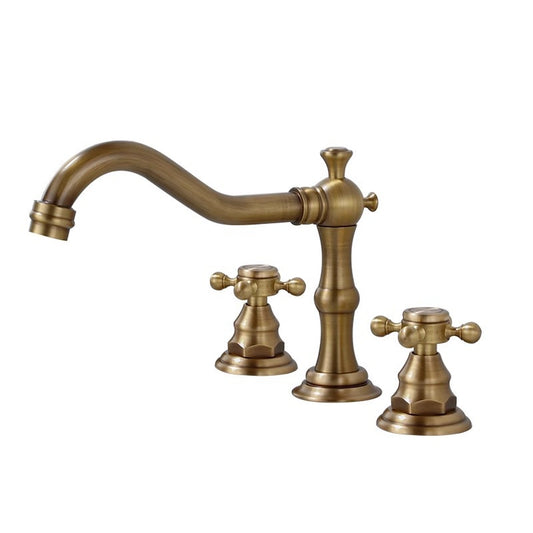 Brassivo Antique Brass 3-Hole Widespread Bathroom Faucet with Cross Handles