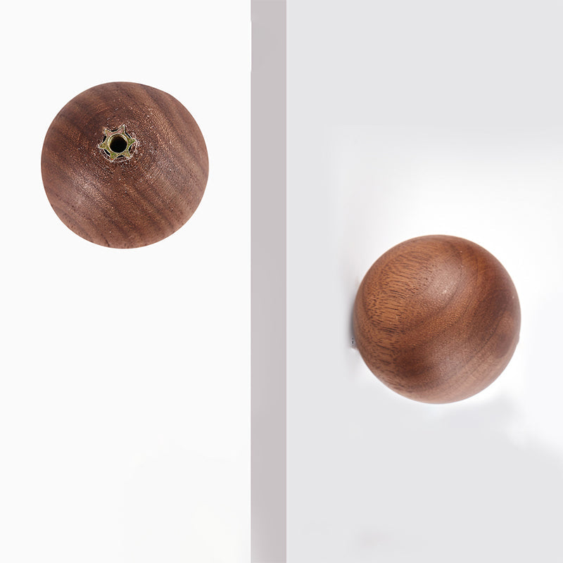 Beech and Walnut Round Wood Cabinet Knobs for Drawers