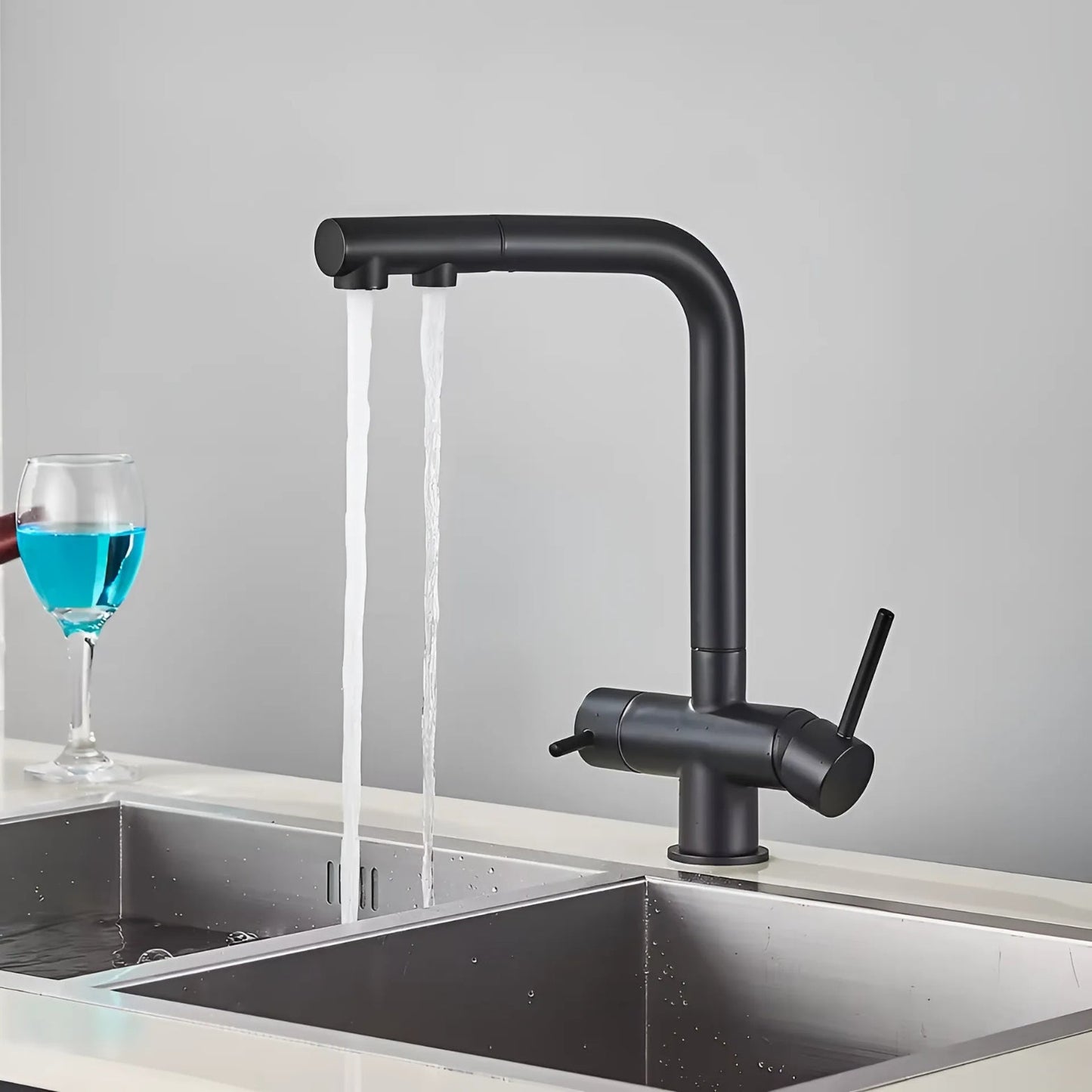 Mira Pro Three-Way Pull-Out Kitchen Faucet with Filter Tap Reverse Osmosis Compatible