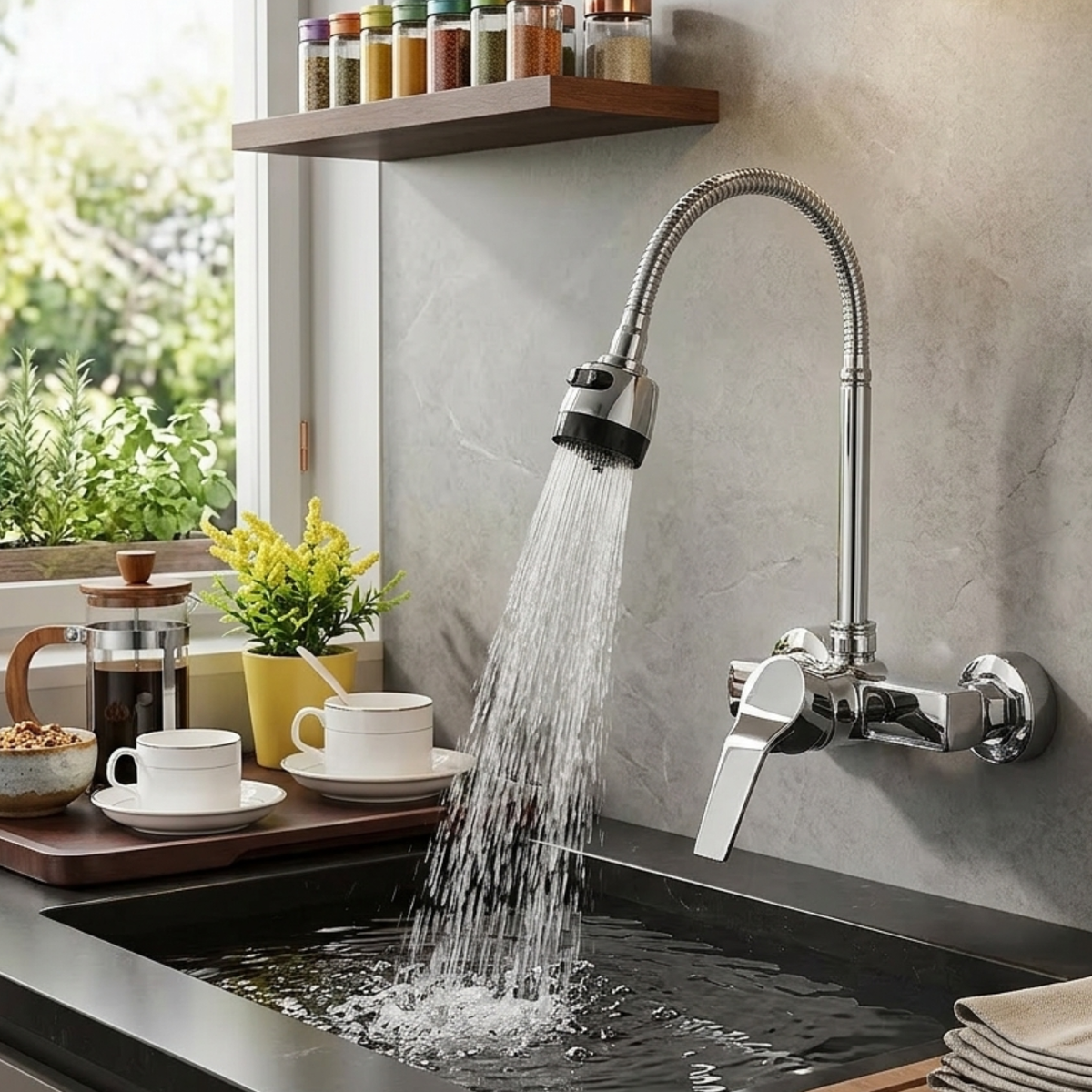 Reno Dual Hole Wall Mount Kitchen Sink Faucet