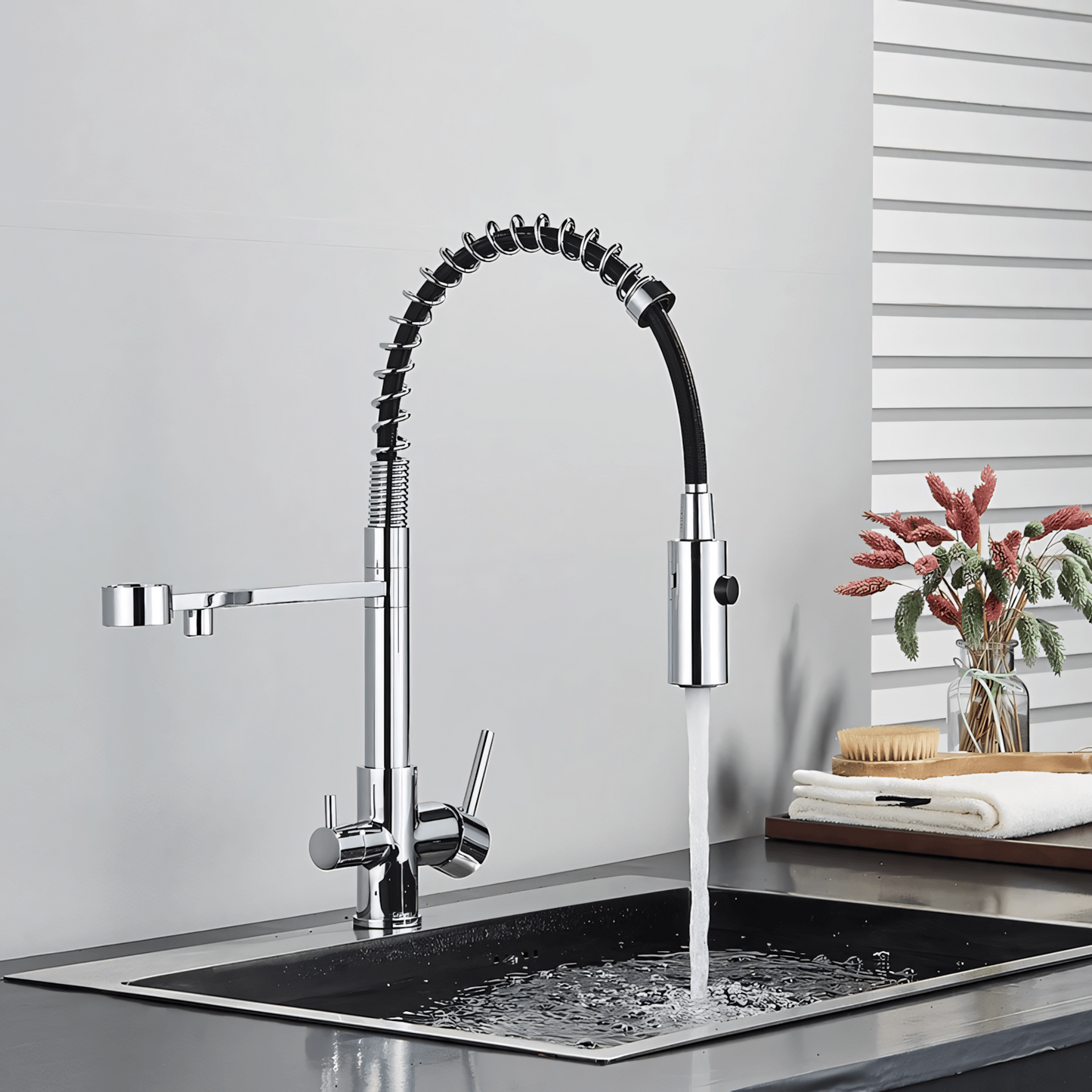 Orin Three-Way Kitchen Faucet with Filter Tap Reverse Osmosis Compatible and Pull-Down Spout
