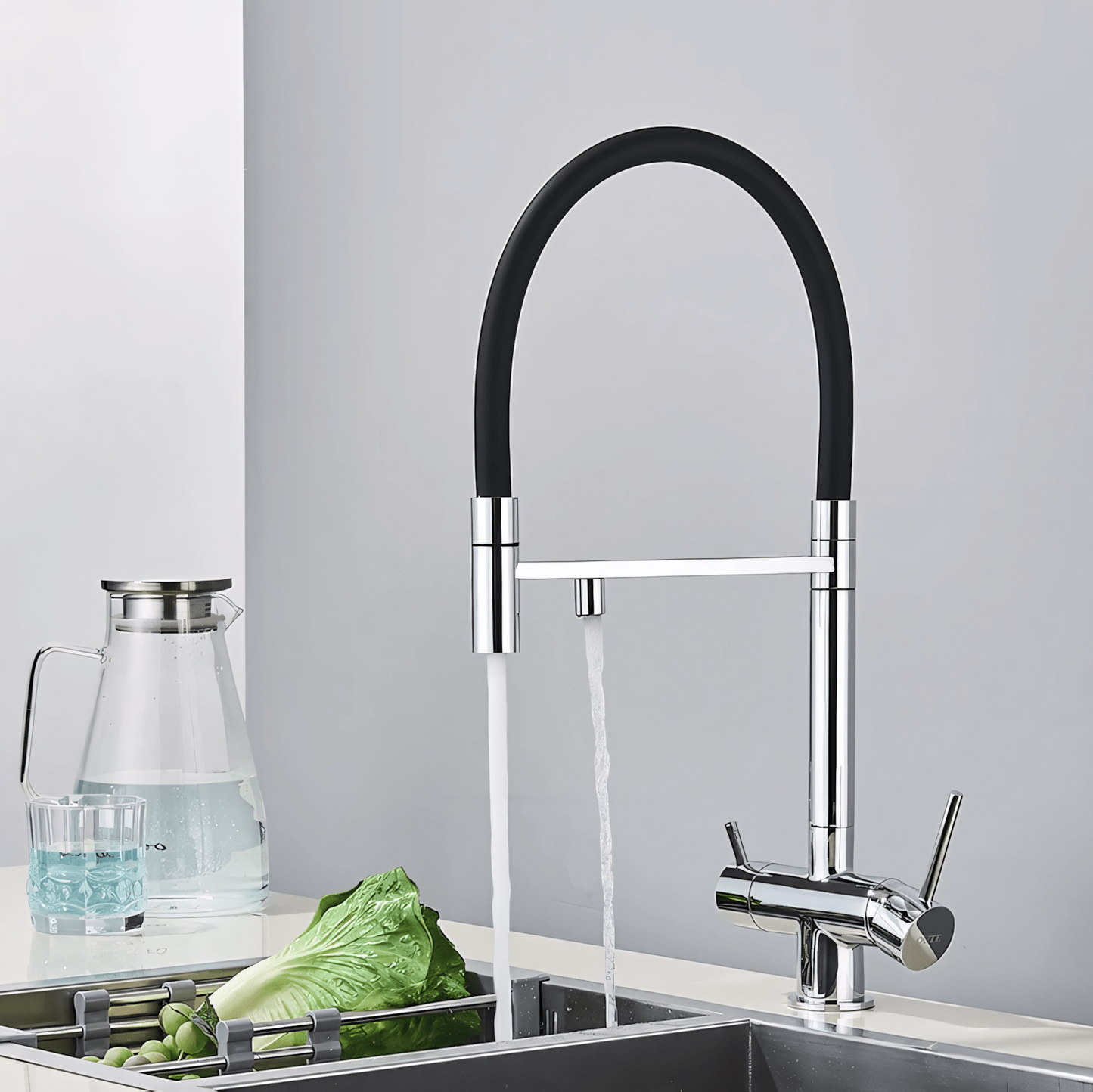 Nola Three-Way Kitchen Faucet with Filter Tap Reverse Osmosis Compatible and Pull-Down Spout