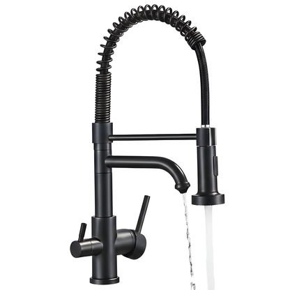 Nilo Three-Way Kitchen Faucet with Filter Tap Reverse Osmosis Compatible and Pull-Down Spout