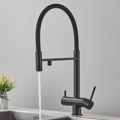 Nola Three-Way Kitchen Faucet with Filter Tap Reverse Osmosis Compatible and Pull-Down Spout