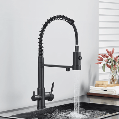 Orin Three-Way Kitchen Faucet with Filter Tap Reverse Osmosis Compatible and Pull-Down Spout