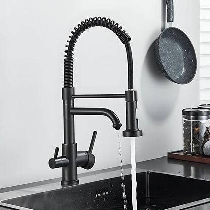 Nilo Three-Way Kitchen Faucet with Filter Tap Reverse Osmosis Compatible and Pull-Down Spout