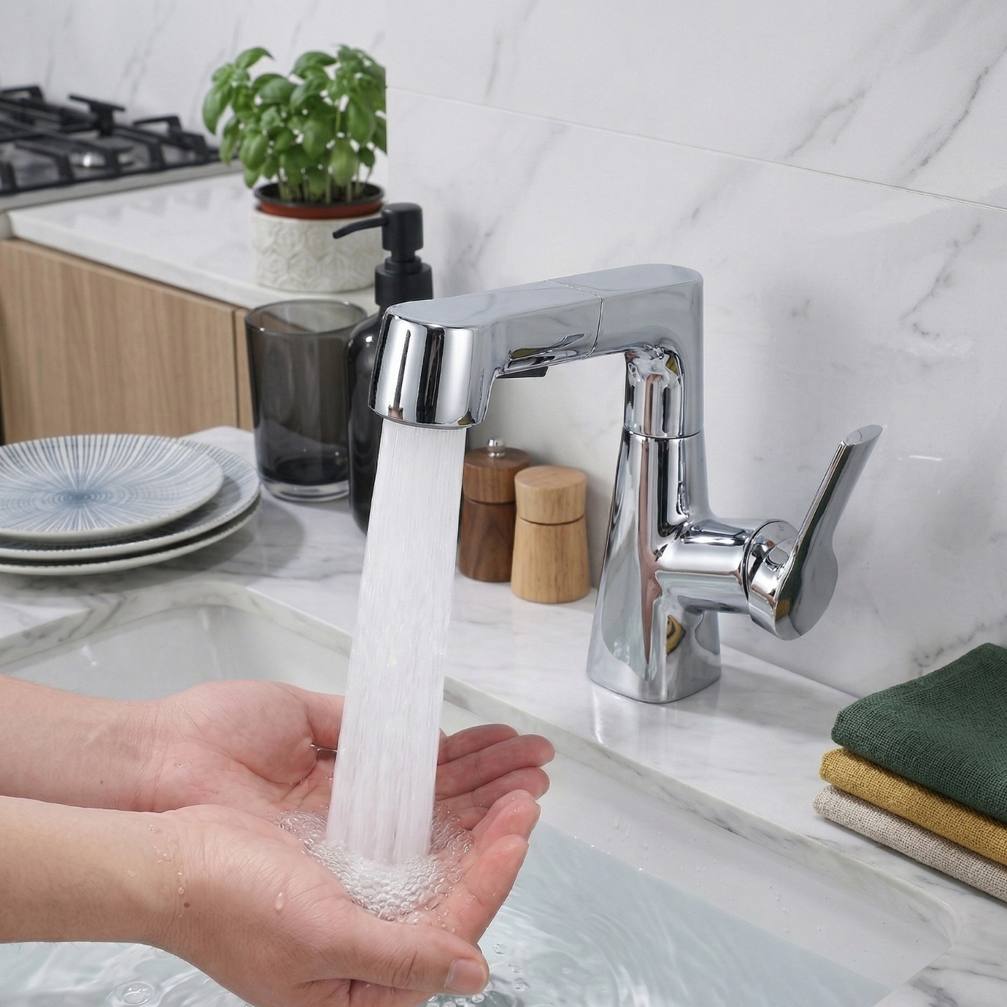 Astra Pull-Out Lift Faucet 360° Rotatable Stainless Steel Sink Mixer