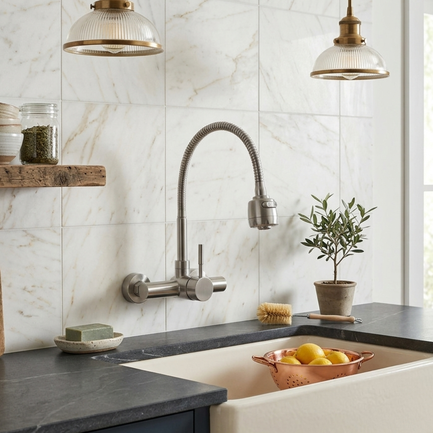 Reno Dual Hole Wall Mount Kitchen Sink Faucet