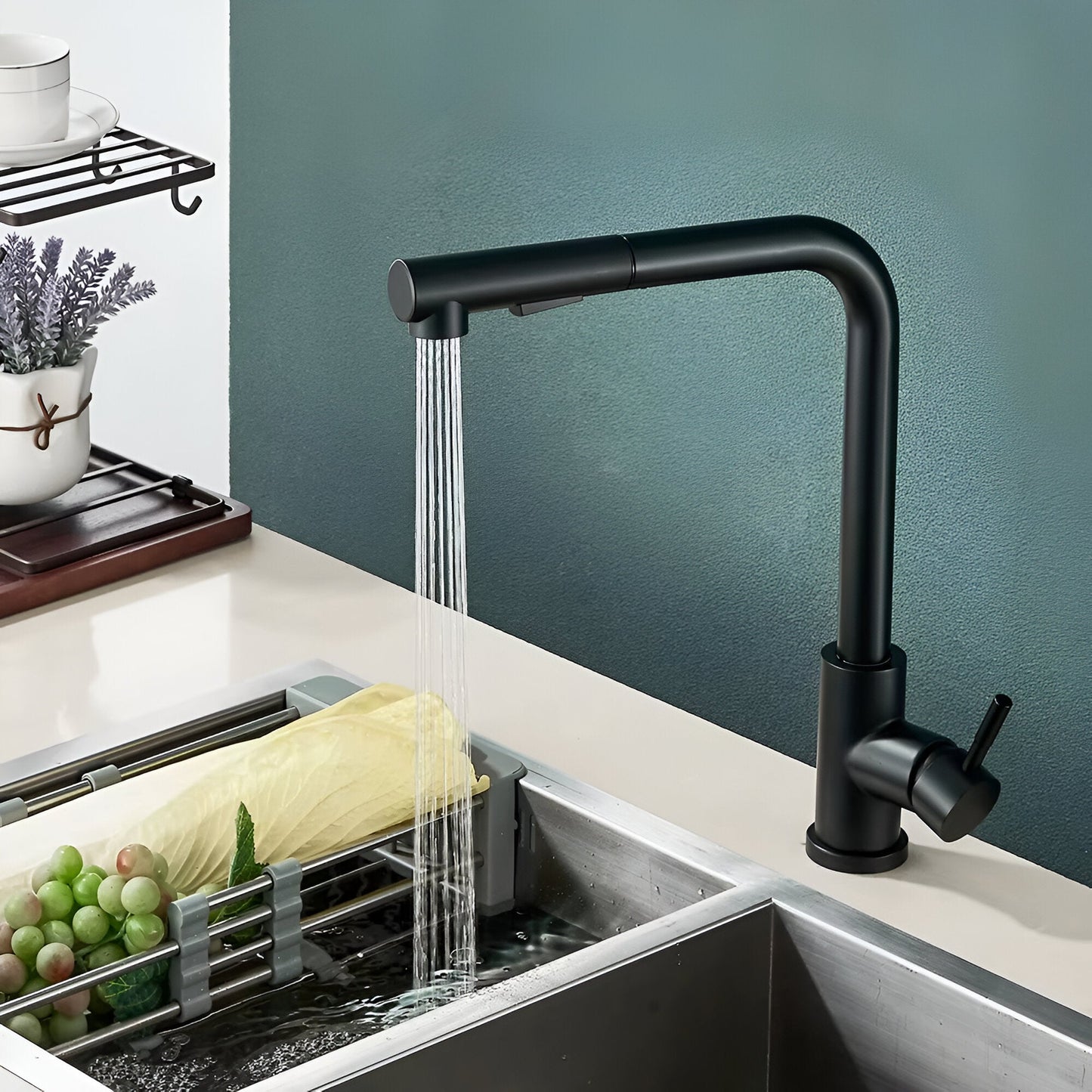 Noir Modern Matte Black Pull-Out Kitchen Faucet