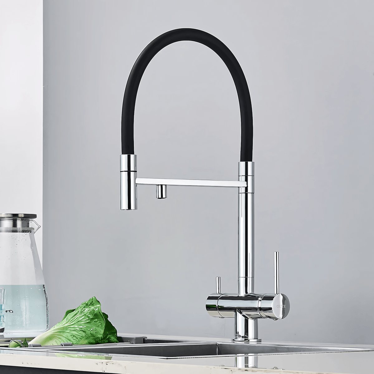 Nola Three-Way Kitchen Faucet with Filter Tap Reverse Osmosis Compatible and Pull-Down Spout