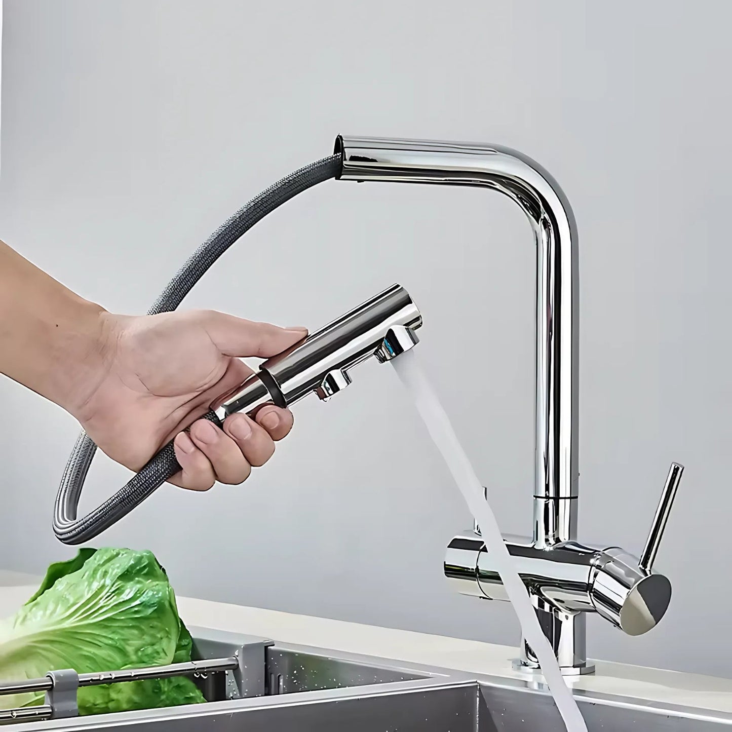 Mira Pro Three-Way Pull-Out Kitchen Faucet with Filter Tap Reverse Osmosis Compatible