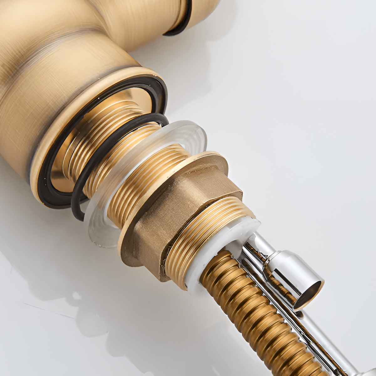 Alden Antique Brass Pull-Down Kitchen Faucet