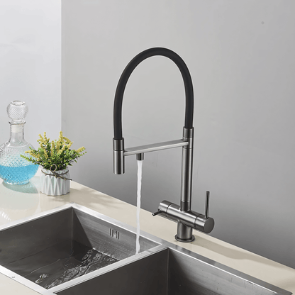 Nola Three-Way Kitchen Faucet with Filter Tap Reverse Osmosis Compatible and Pull-Down Spout
