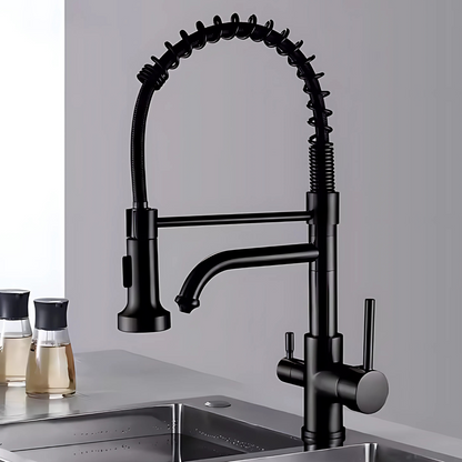 Nilo Three-Way Kitchen Faucet with Filter Tap Reverse Osmosis Compatible and Pull-Down Spout
