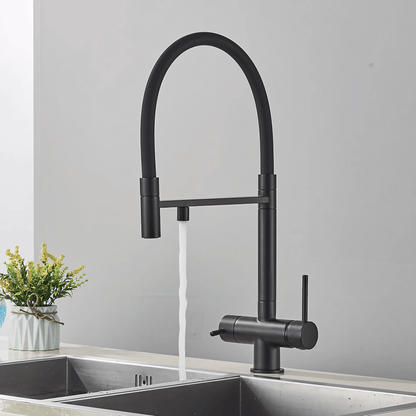 Nola Three-Way Kitchen Faucet with Filter Tap Reverse Osmosis Compatible and Pull-Down Spout