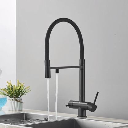 Nola Three-Way Kitchen Faucet with Filter Tap Reverse Osmosis Compatible and Pull-Down Spout