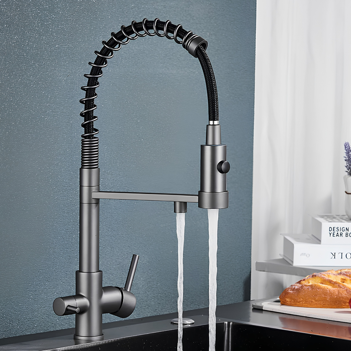 Orin Three-Way Kitchen Faucet with Filter Tap Reverse Osmosis Compatible and Pull-Down Spout