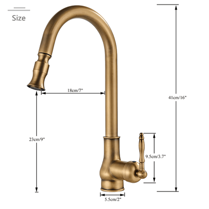 Alden Antique Brass Pull-Down Kitchen Faucet