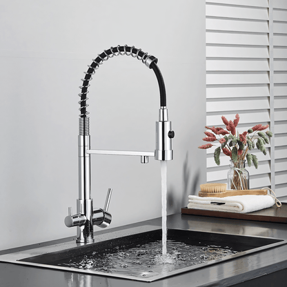 Orin Three-Way Kitchen Faucet with Filter Tap Reverse Osmosis Compatible and Pull-Down Spout