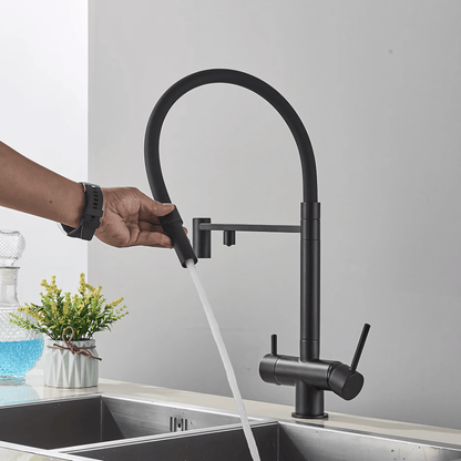 Nola Three-Way Kitchen Faucet with Filter Tap Reverse Osmosis Compatible and Pull-Down Spout