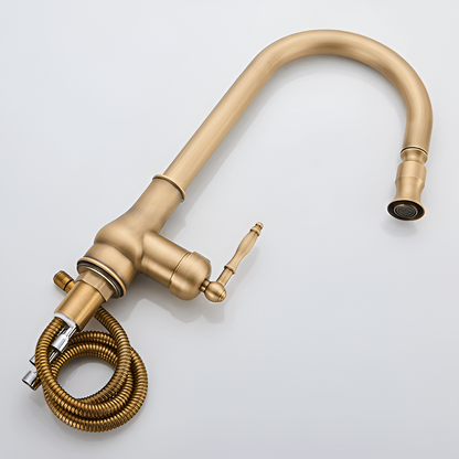 Alden Antique Brass Pull-Down Kitchen Faucet