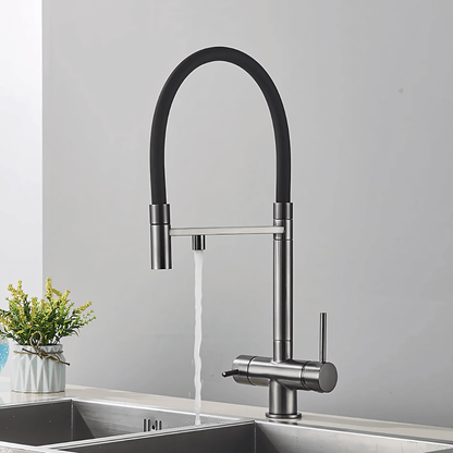 Nola Three-Way Kitchen Faucet with Filter Tap Reverse Osmosis Compatible and Pull-Down Spout
