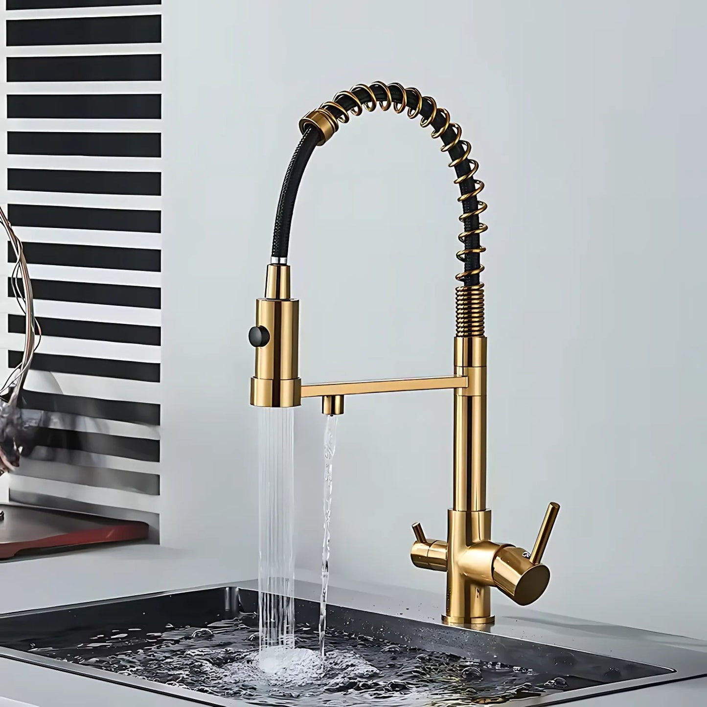 Orin Three-Way Kitchen Faucet with Filter Tap Reverse Osmosis Compatible and Pull-Down Spout