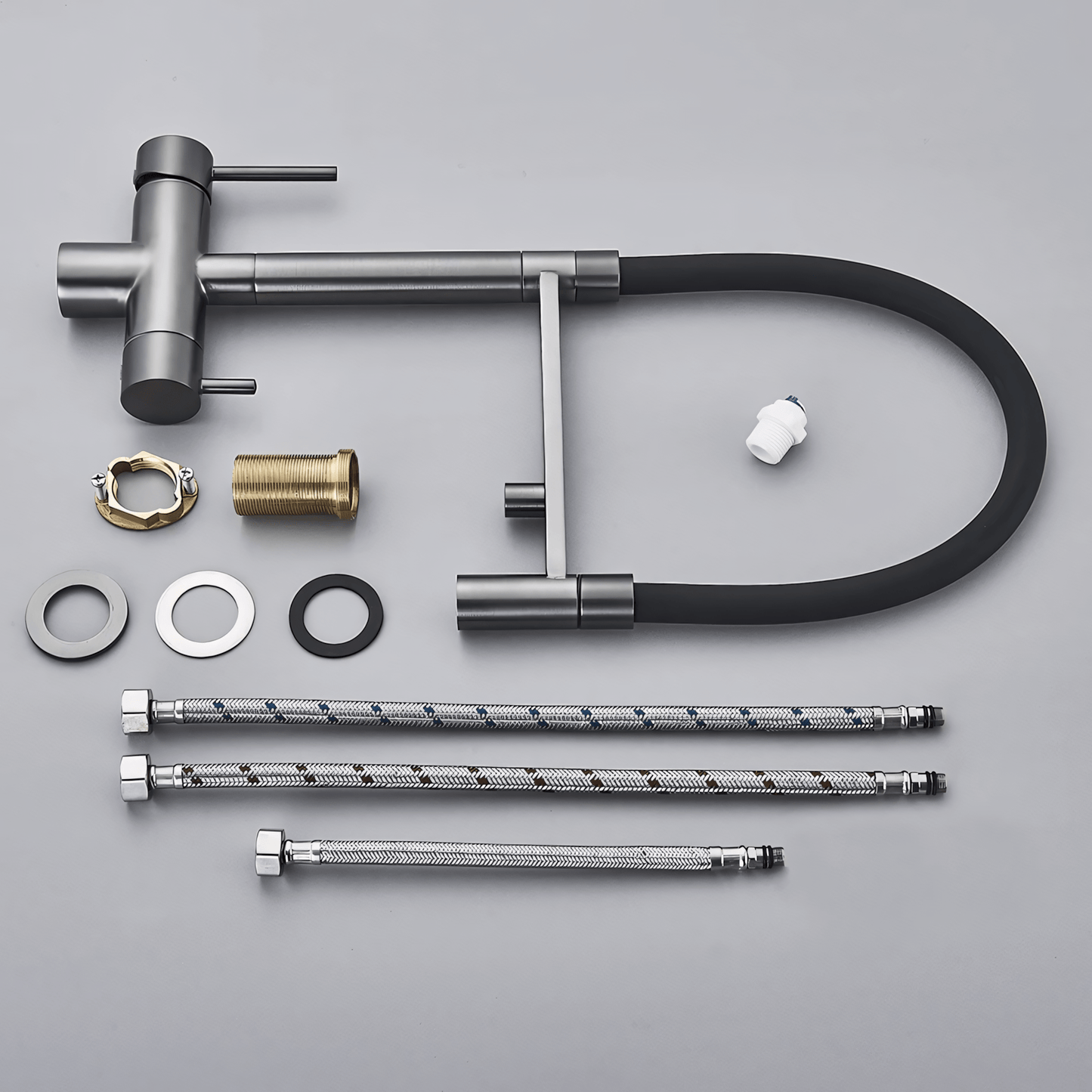 Nola Three-Way Kitchen Faucet with Filter Tap Reverse Osmosis Compatible and Pull-Down Spout