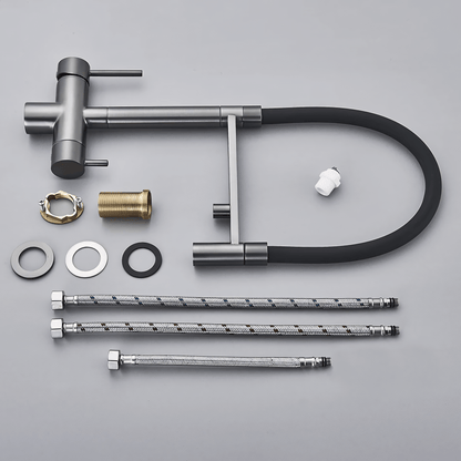 Nola Three-Way Kitchen Faucet with Filter Tap Reverse Osmosis Compatible and Pull-Down Spout