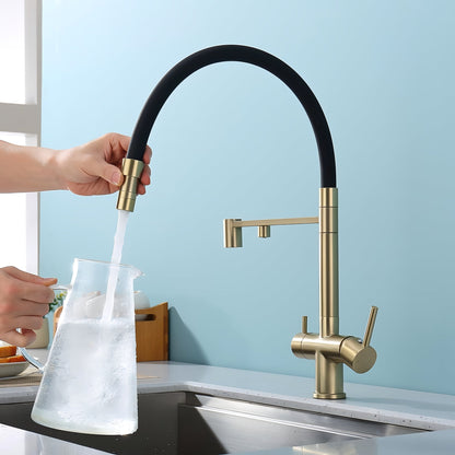 Nola Three-Way Kitchen Faucet with Filter Tap Reverse Osmosis Compatible and Pull-Down Spout