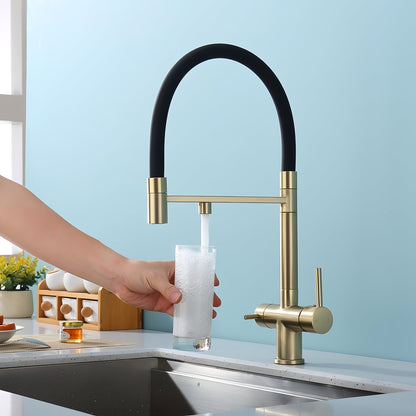 Nola Three-Way Kitchen Faucet with Filter Tap Reverse Osmosis Compatible and Pull-Down Spout