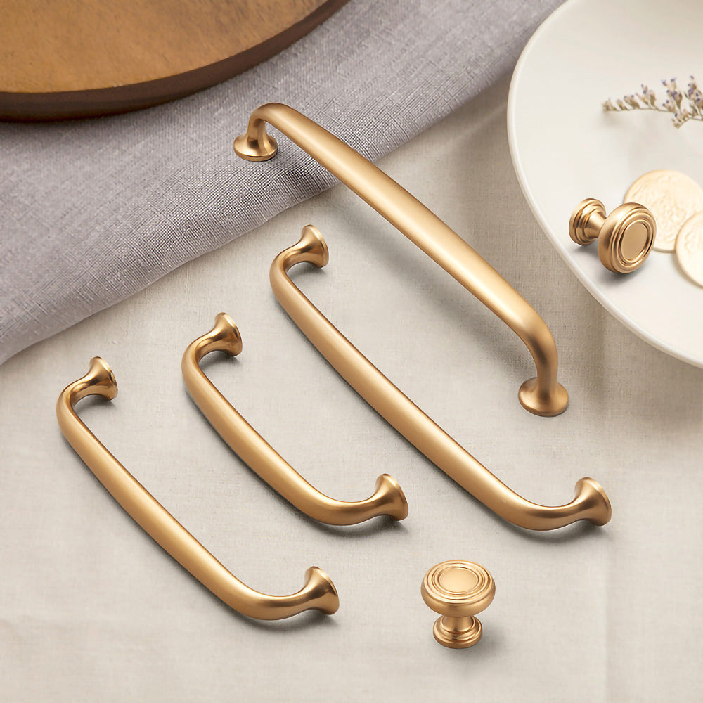 Curved Cabinet Handles, Gold / Black Zinc Alloy