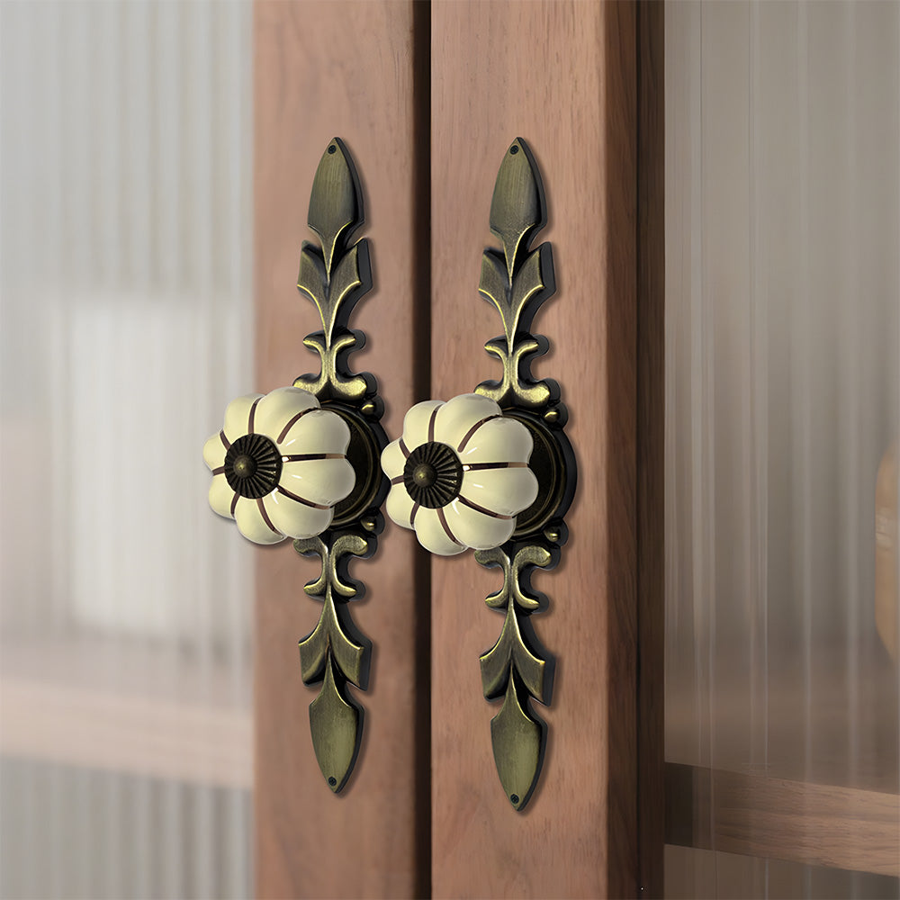 Ceramic Pumpkin Cabinet Knobs with Leaf Backplate