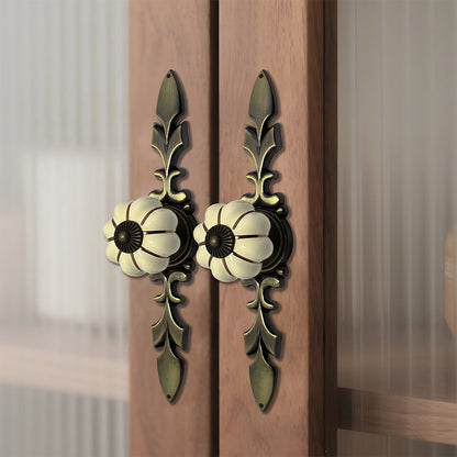 Ceramic Pumpkin Cabinet Knobs with Leaf Backplate